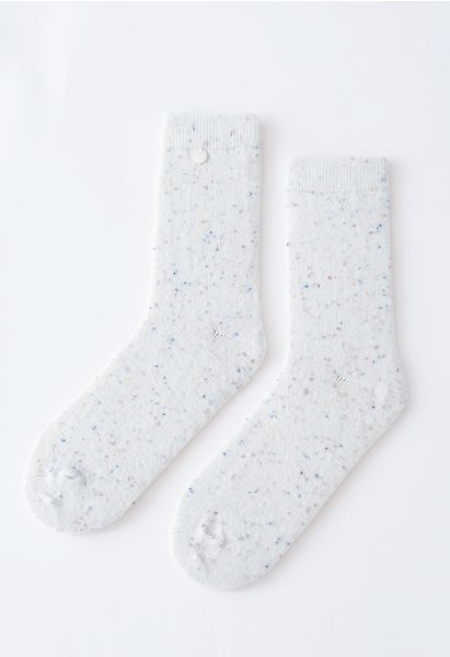 Mix Color Dots Wool-Blend Crew Socks in Cream
