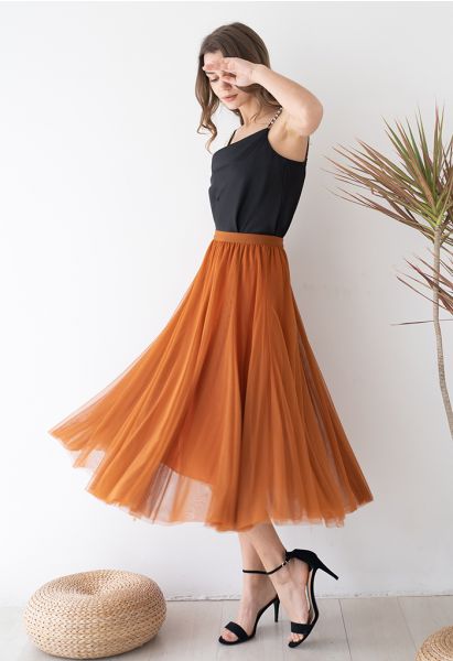My Secret Garden Tulle Maxi Skirt in Pumpkin
