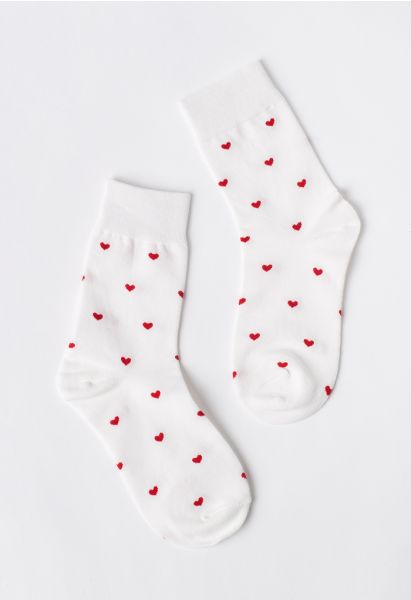 Little Red Heart Jacquard Crew Socks