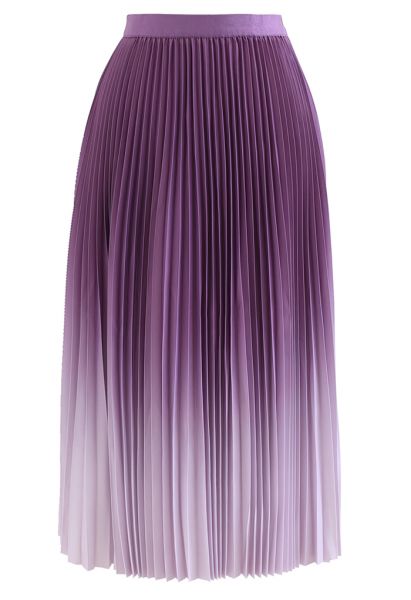 Purple Gradient Pleated Midi Skirt