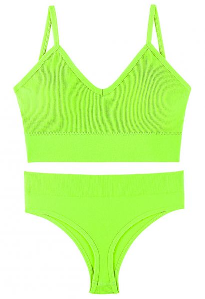 Plain Ribbed Lingerie Bra Top and Thong Set in Green - Retro, Indie and  Unique Fashion