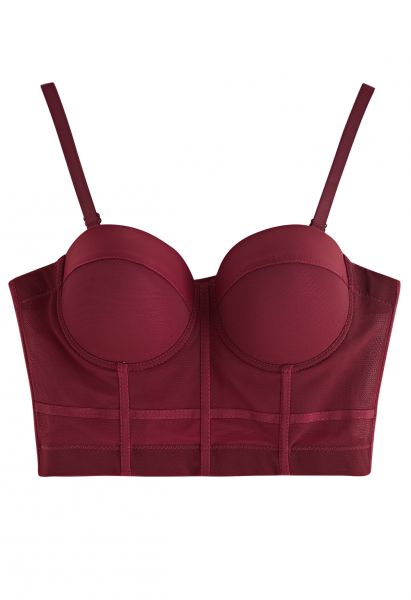 Solid Color Underwire Bustier Crop Top in Burgundy