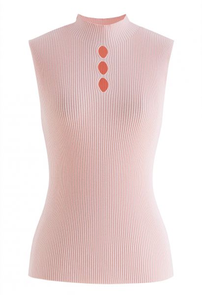 Cutout Rib Knit Sleeveless Top in Pink