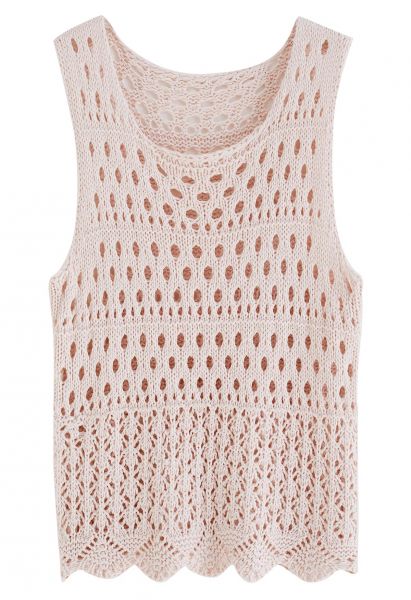 Openwork Knit Sleeveless Top in Pink