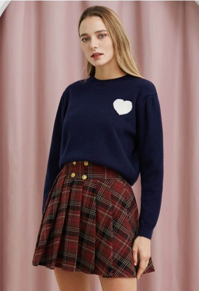 Sweet Heart Cozy Knit Sweater in Navy