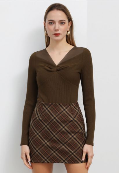 Modern Tartan Mini Bud Skirt in Brown