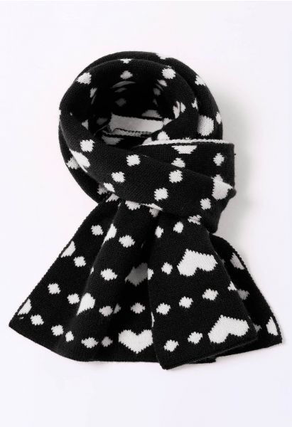 Sweet Little Heart Soft Knit Scarf in Black