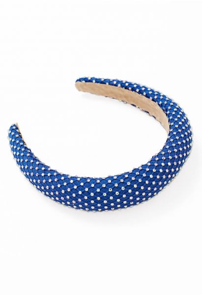 Rhinestone Reticulated Wide Edge Headband in Blue