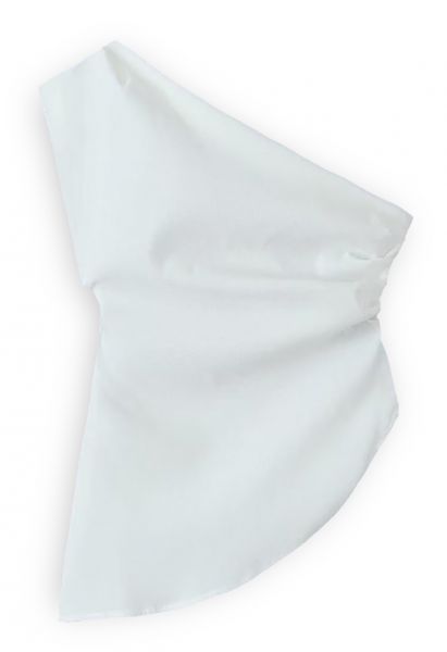 One-Shoulder Asymmetric Hem Top in White