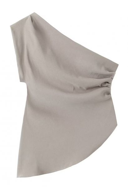 One-Shoulder Asymmetric Hem Top in Taupe