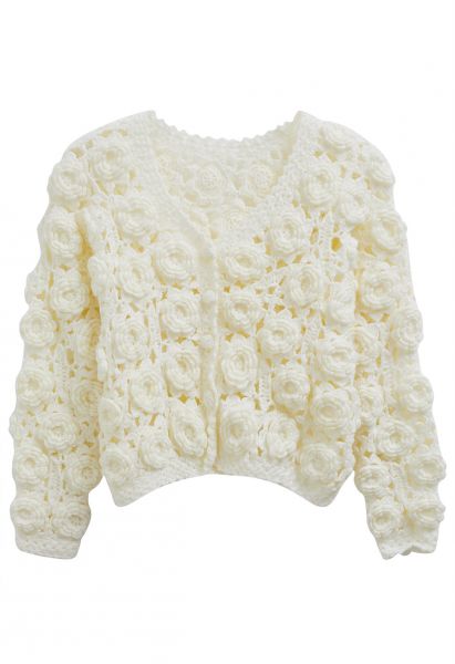 Full Stitch Flower Hollow Out Knit Cardigan