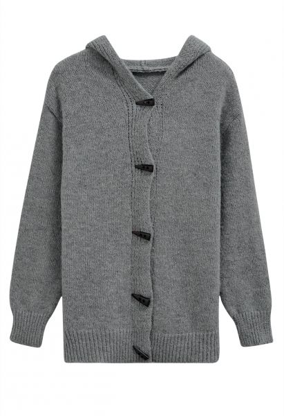 Horn Button Hooded Knit Cardigan