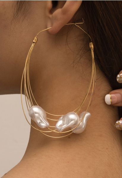 Irregular Pearl Multi Layer Hook Earrings