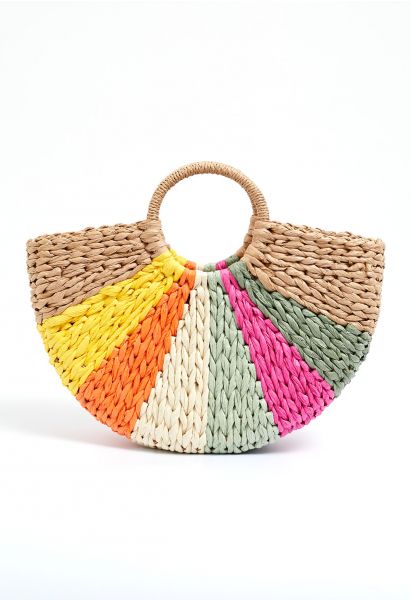 Rainbow Semi-Circle Woven Handbag
