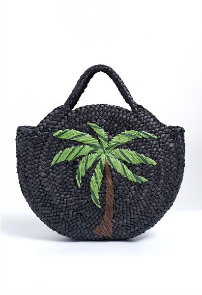 Coconut Tree Pattern Woven Straw Bag