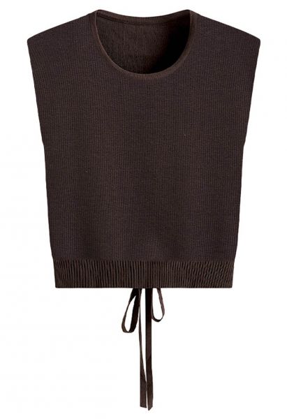 Tie-Back Sleeveless Rib Knit Top in Brown