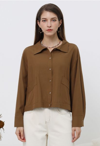 Minimalist Front Pocket Button Down Shirt in Caramel