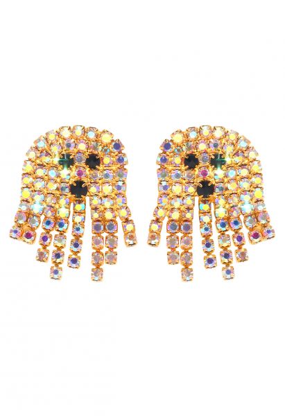 Colorful Rhinestone Ghost Earrings in Gold