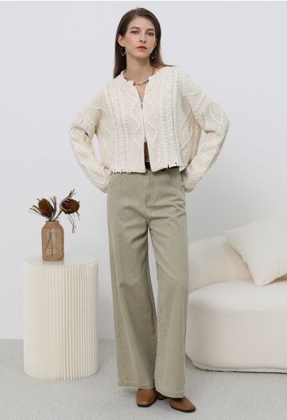 Everyday Chic Belted Straight-Leg Jeans in Sage