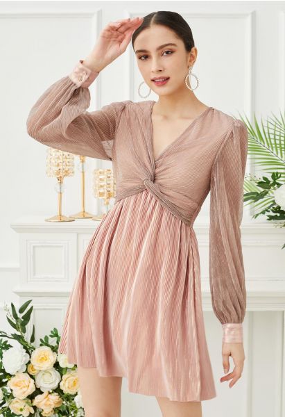 Glamorous Twist Metallic Cocktail Dress in Dusty Pink