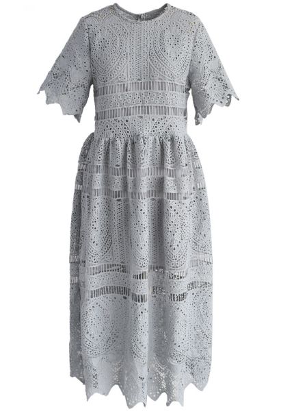With Your Ingenuity Crochet Dress in Grey