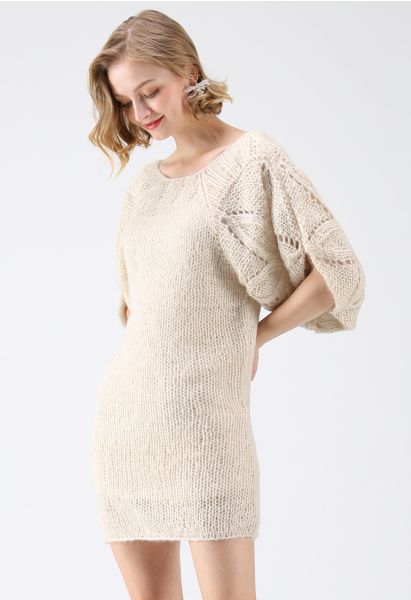 What We Dream Fluffy Hand-Knit Shift Dress with Bubble Sleeves