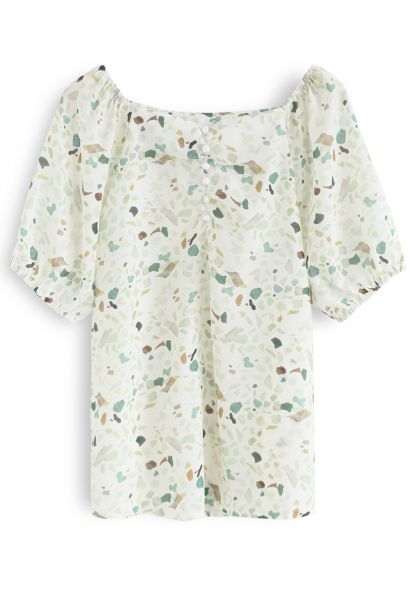 Magic of Love Square Neck Floral Top in Mint