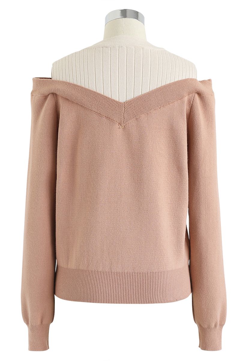 Bicolor Ribbed Knit Top in Peach