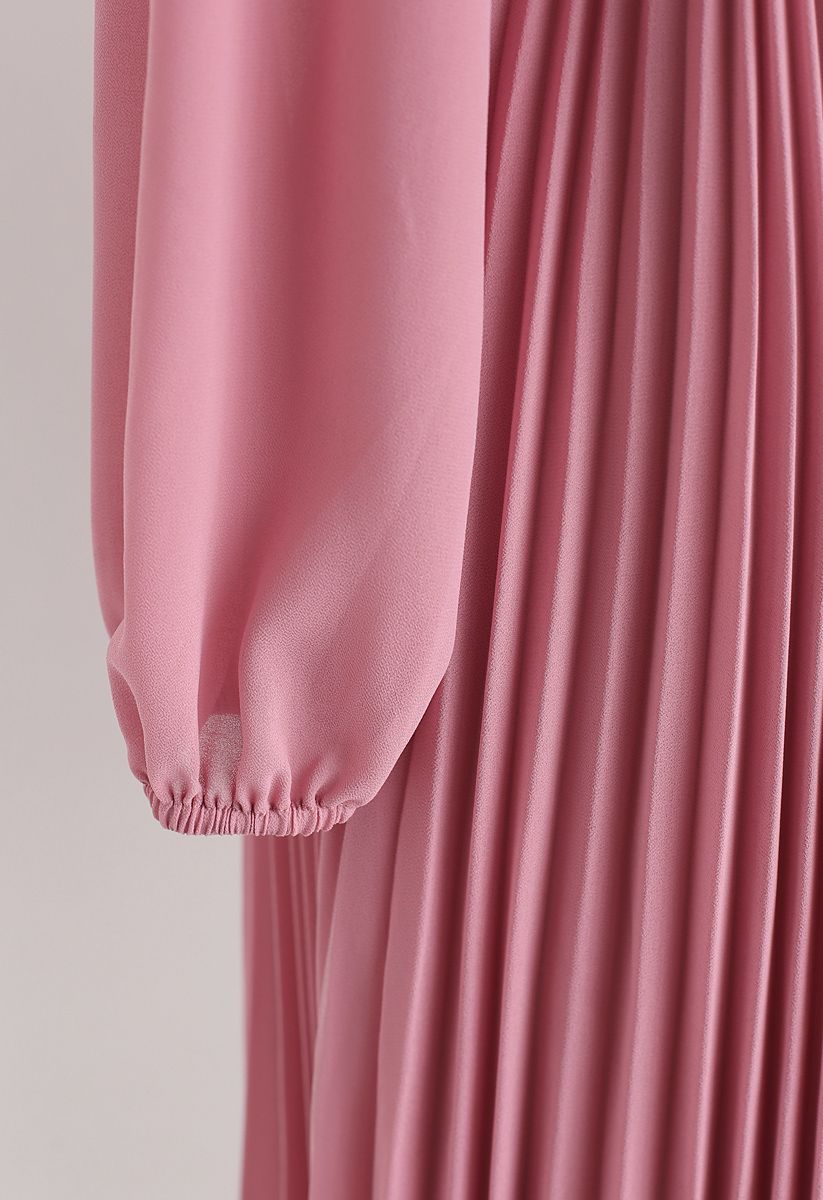 Pinky V-Neck Wrap Pleated Chiffon Dress 
