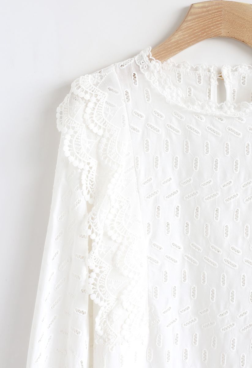 Eyelet Trim Lace Crochet Top in White