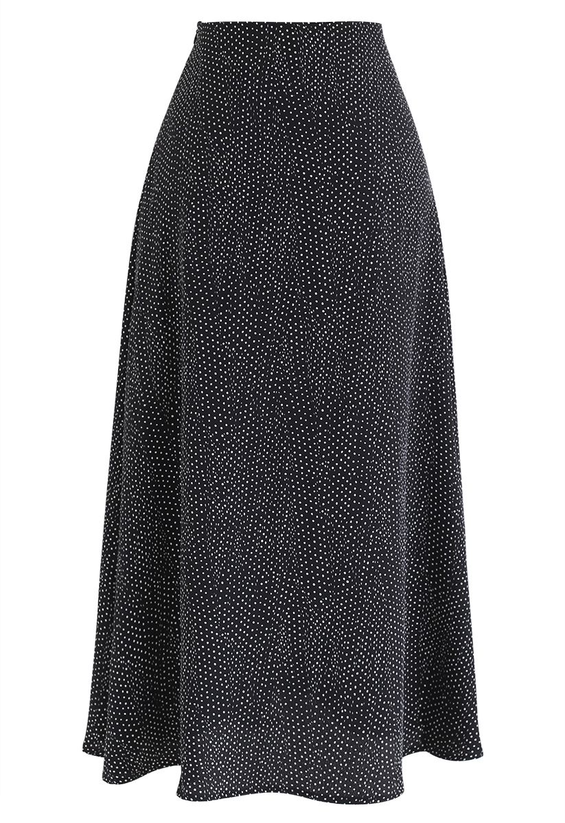 A-Line Polka Dots Chiffon Skirt in Black