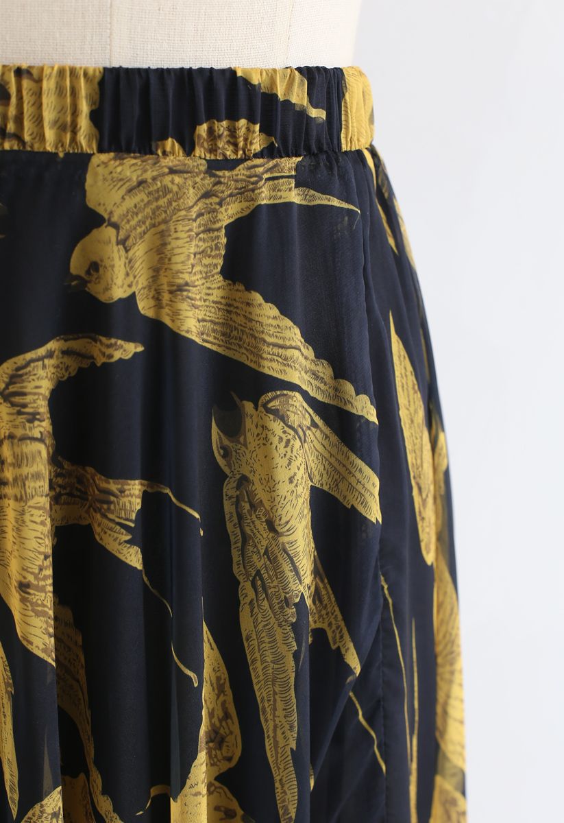 Swallows Print Maxi Skirt 