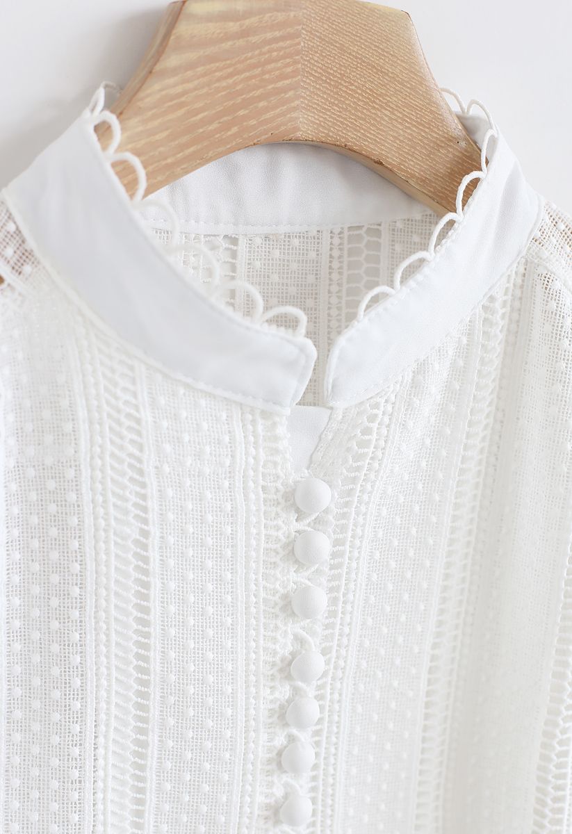 Crochet Eyelet Button Down Top in White - Retro, Indie and Unique Fashion