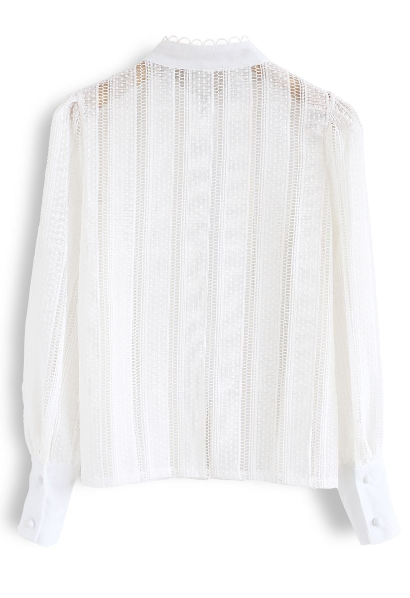 Crochet Eyelet Button Down Top in White