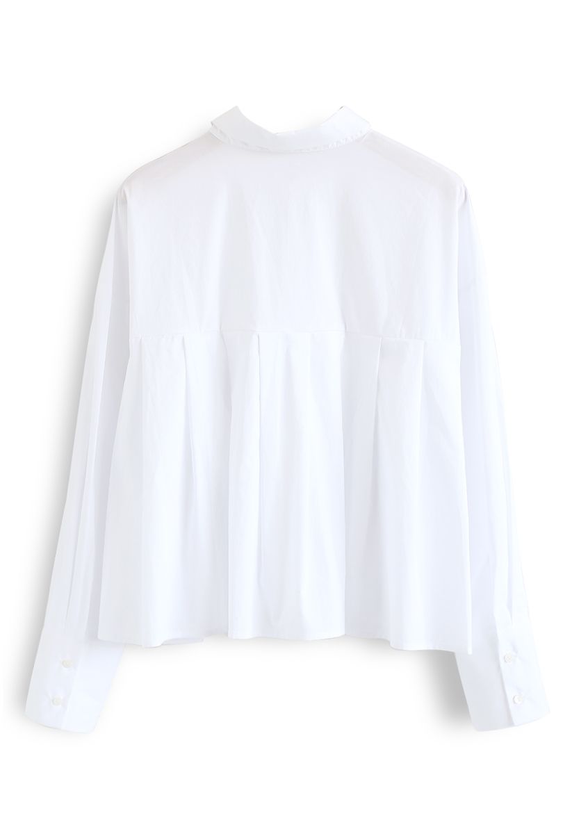 Button Down Sleeves Cropped Shirt in White