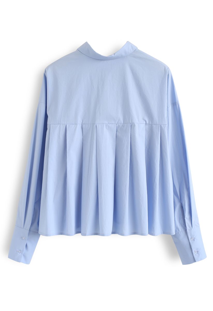 Button Down Sleeves Cropped Shirt in Blue