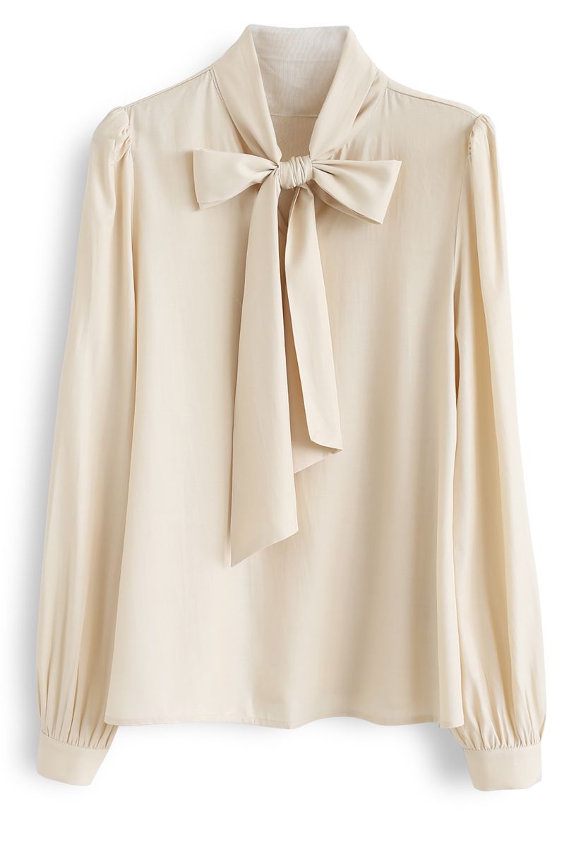 Scarf Neck Smock Top in Cream