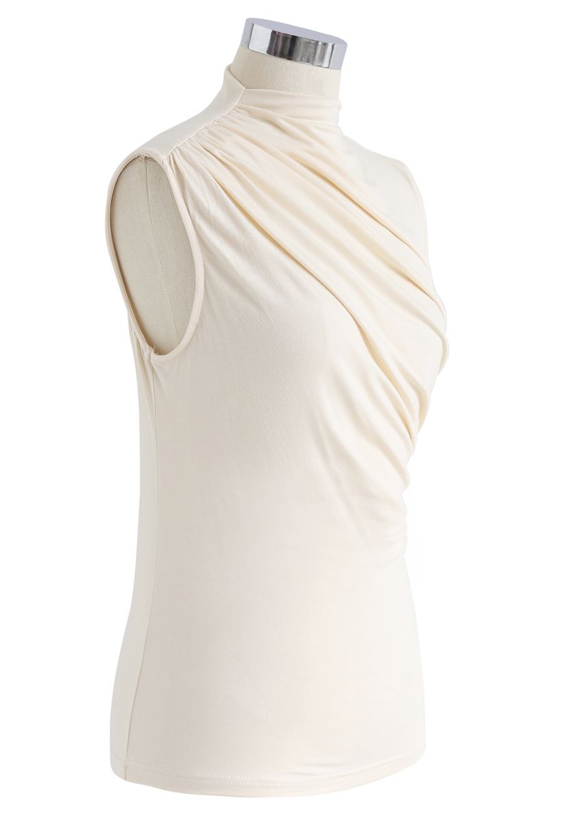 Ruched Sleeveless Top in Cream