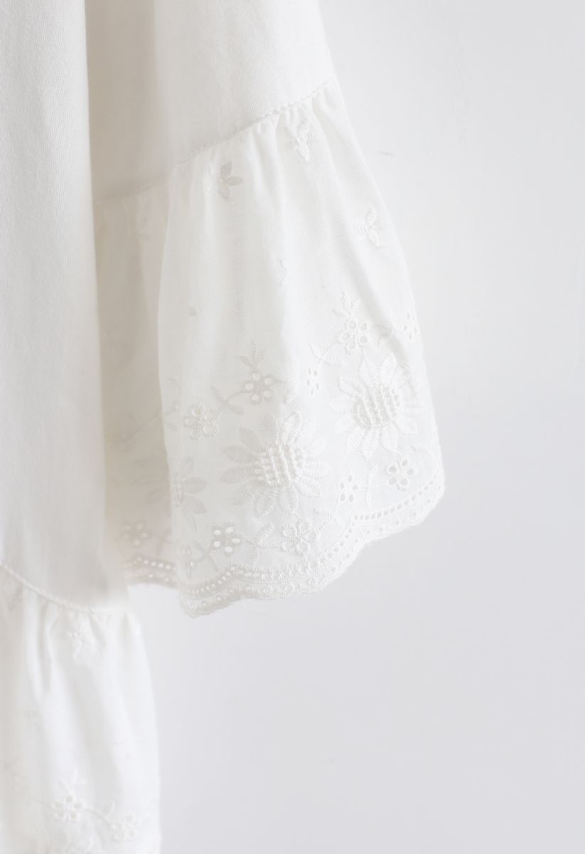 Sunflower Eyelet Embroidered Dolly Top in White