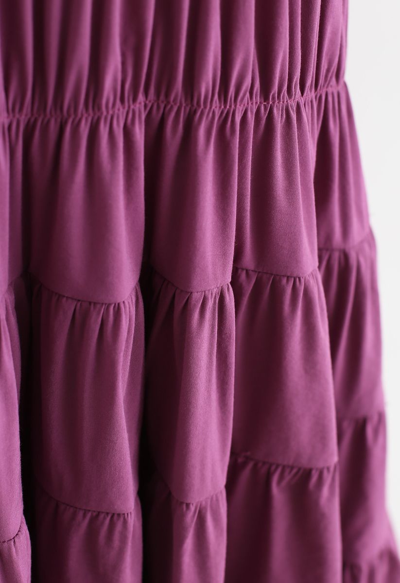 Bowknot Pleated Halter Dress in Plum