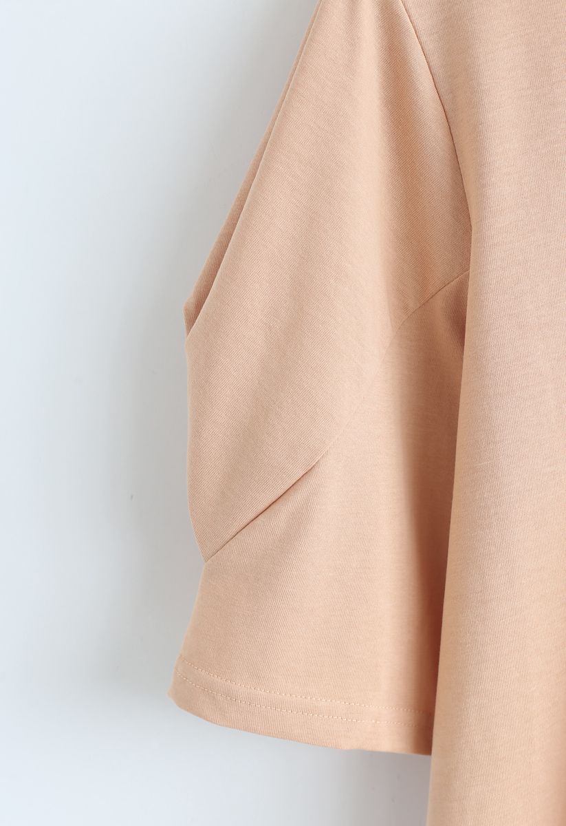 Puff Sleeves Pure Color Tee in Apricot