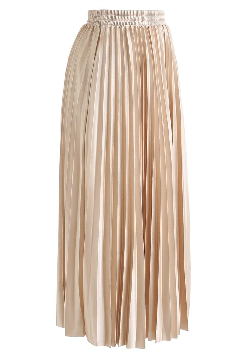 Champagne metallic shop pleated skirt