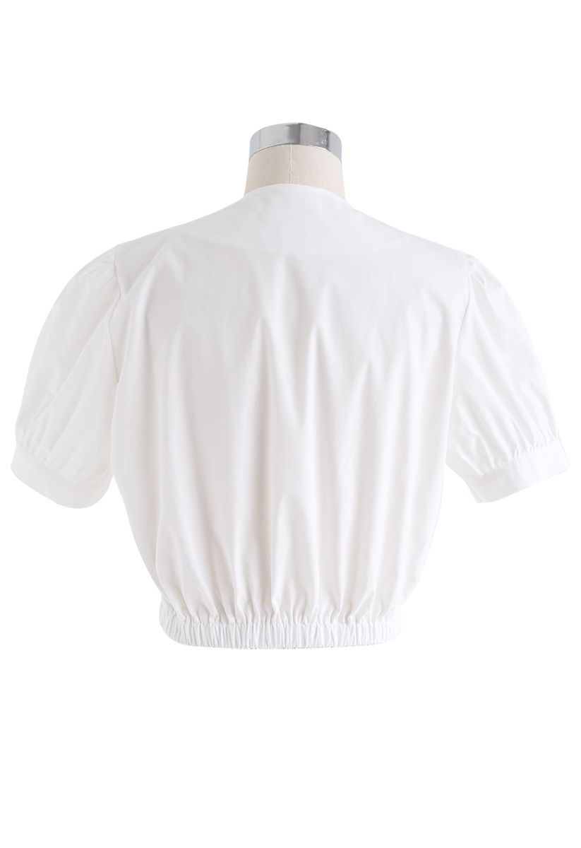 Twist Front V-Neck Cropped Top in White