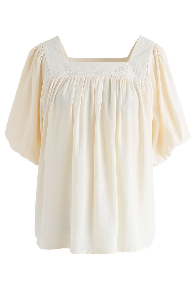 Square Neck Puff Sleeves Top in Cream