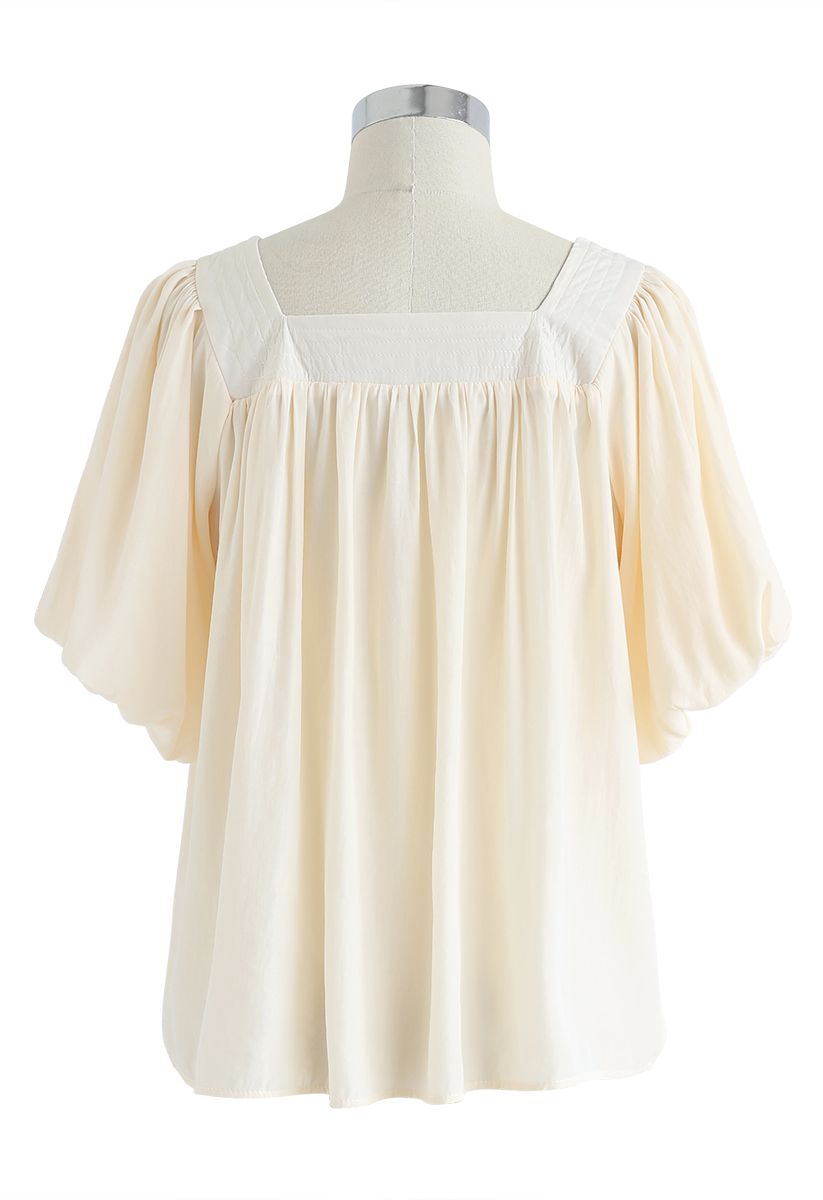 Square Neck Puff Sleeves Top in Cream