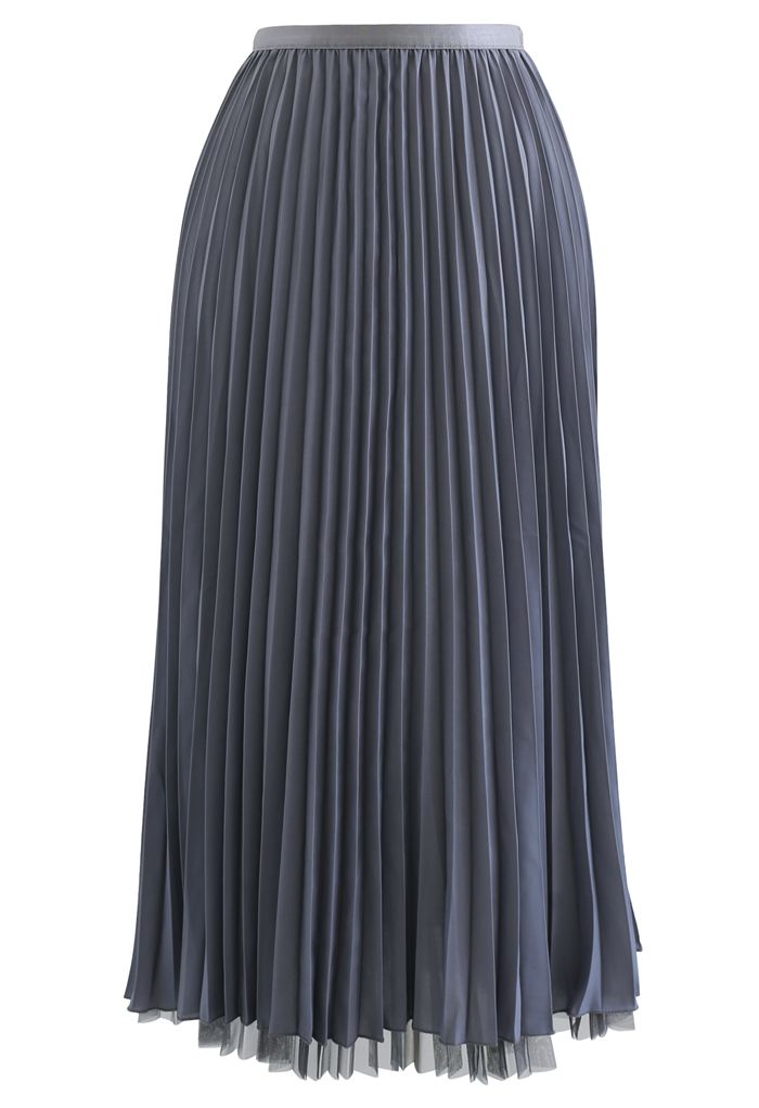 Reversible Pleated Midi Skirt in Grey
