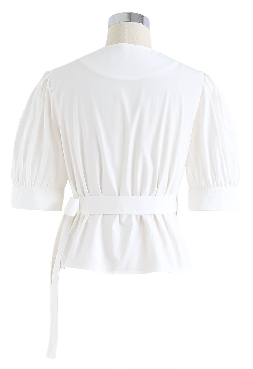 Bowknot Waist Wrapped Top in White