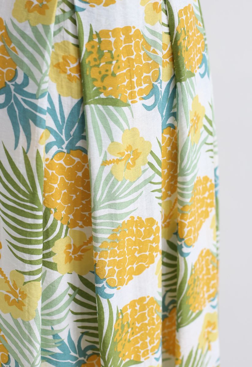 Pineapple Print A-Line Midi Skirt