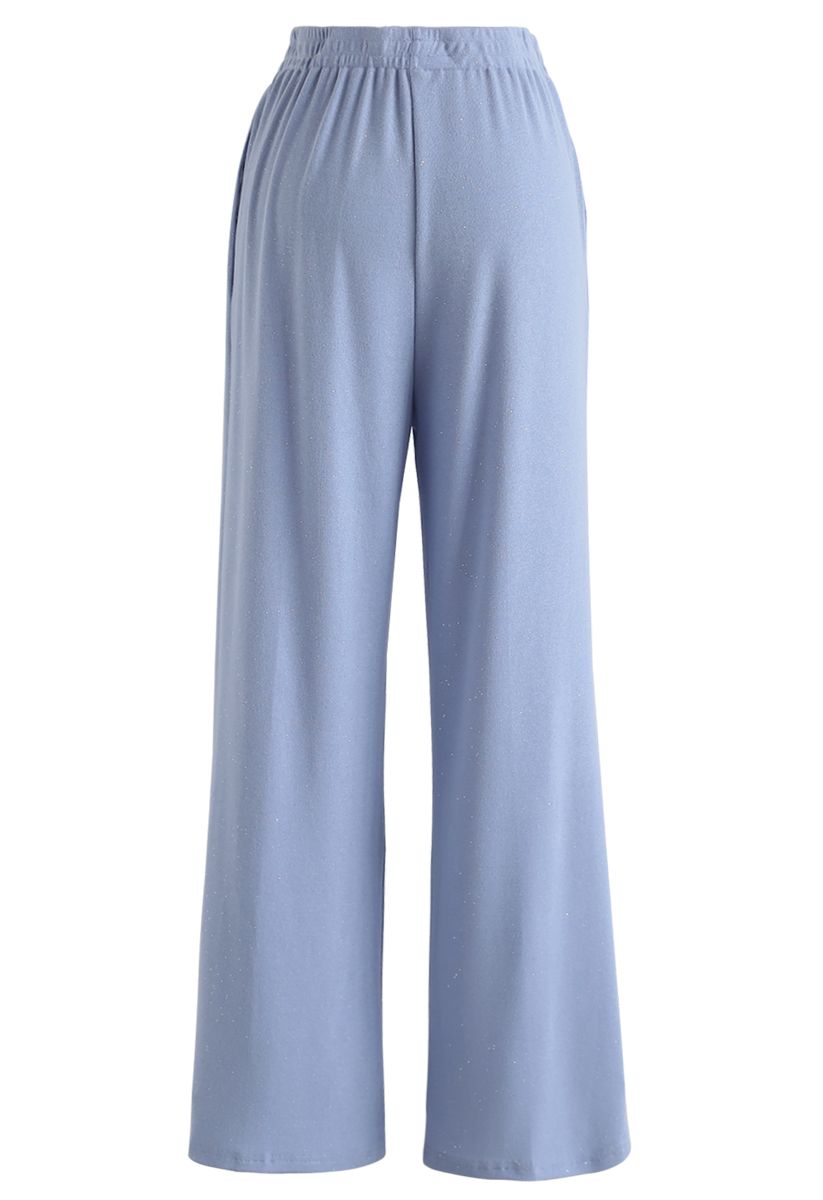 Sparkly Wide-Leg Full-Length Pants in Blue