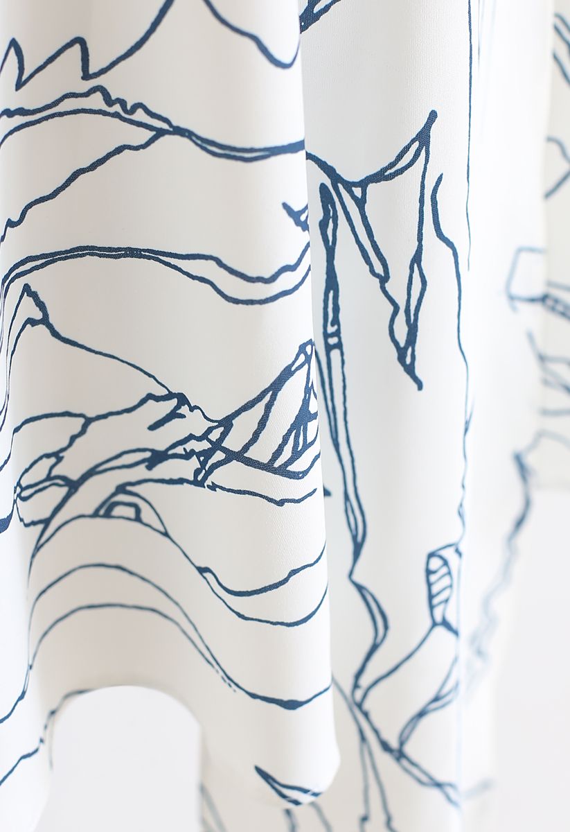 Abstract Lines Print Wrap Midi Dress